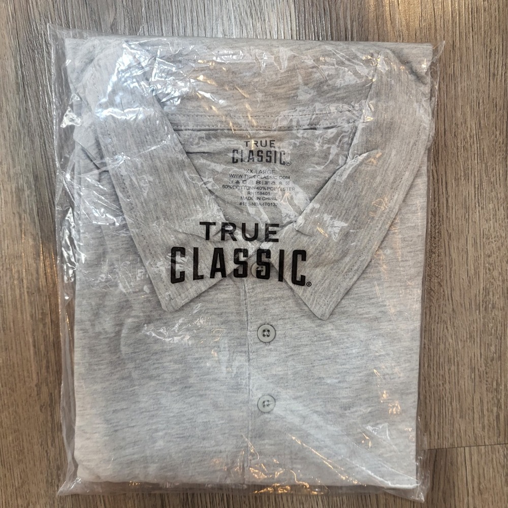 New ! True Classic Polo Shirt Men's XXL Gray Stretch Soft Lightweight